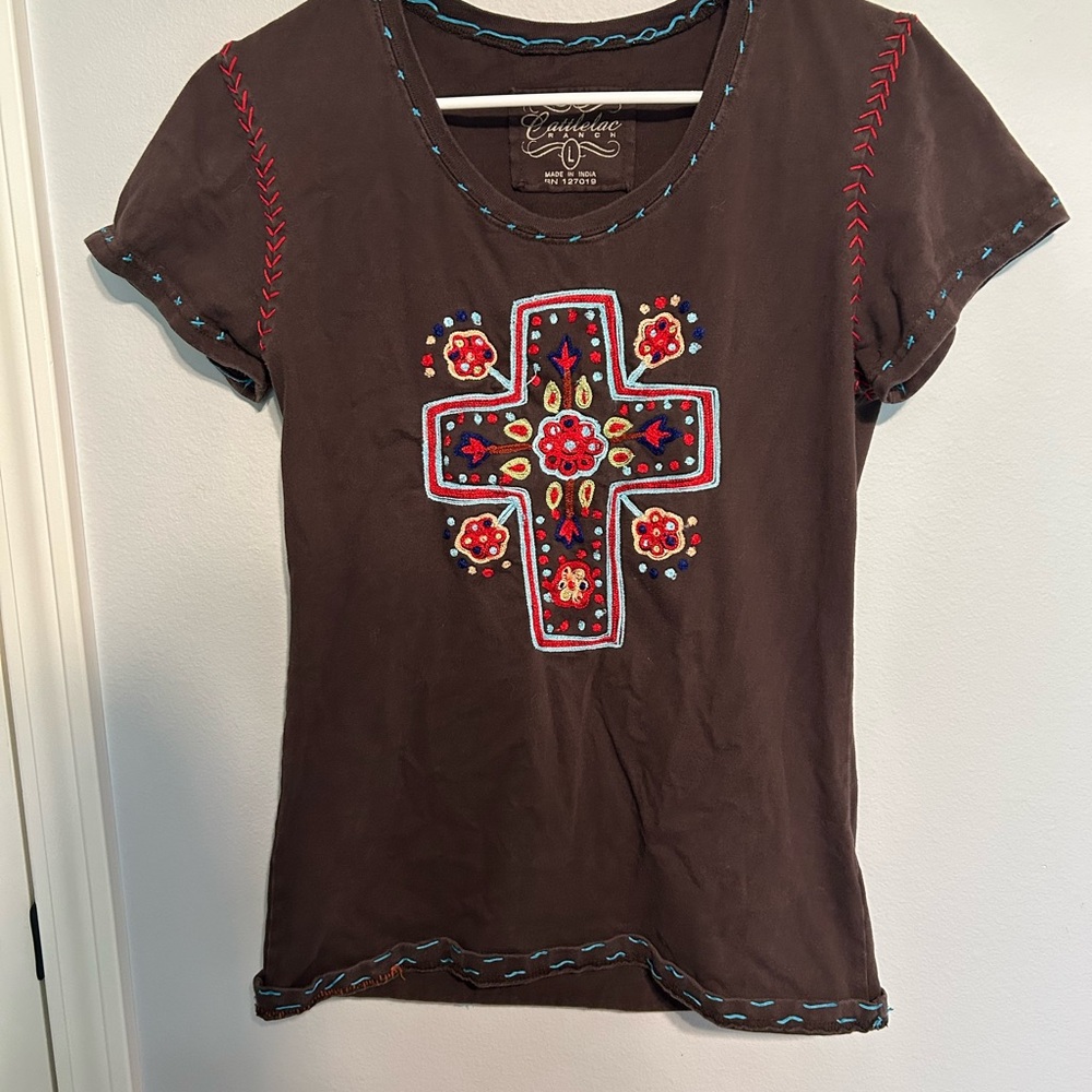 Brown Embroidered Cowgirl Shirt